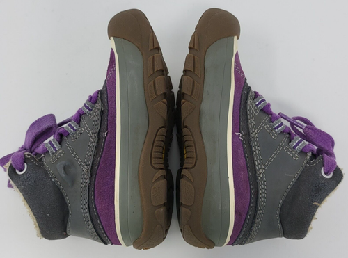 Keen Leather Mid Boots Gray Purple Kids Size 8 Eu 25 Cap Toe Snow Boots - Picture 5 of 8