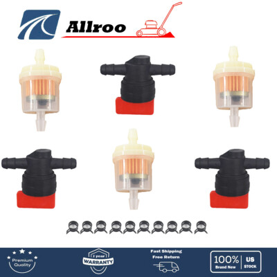 In Line Fuel Gas Filter Shut Cut Off Valve Clamp 3Kit 1/4''