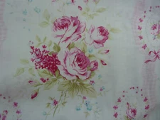 Yuwa Victorian Sweet Sue Pink Roses on White  Cotton Fabric Collectible HTF 1 Yd