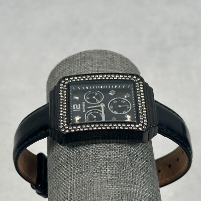 Express Womens Day Date 35mm Watch Rhinestones White Leather Quartz New Battery Express Watch Womens 35mm Day Date Rectangle Pave Bezel  main image 4