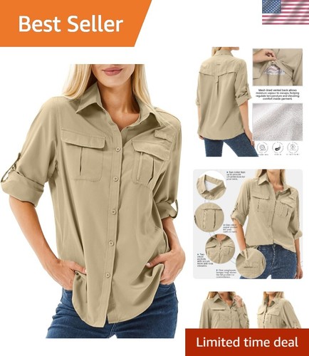 Women's UPF 50 Long Sleeve UV Sun Protection Safari Shirts Outdoor Quick Dry ... - Picture 1 of 8