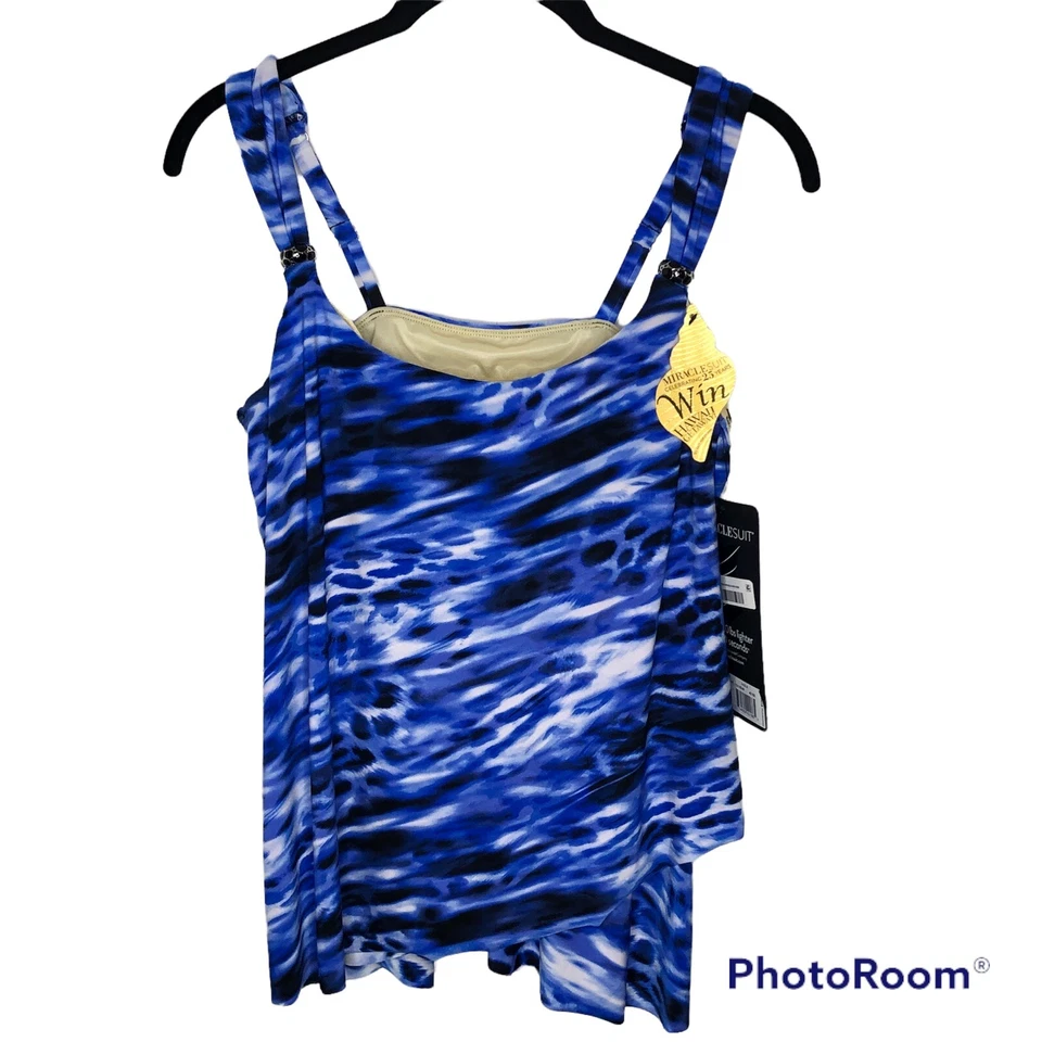 Camiseta regata Miraclesuit feminina azul Lnyx Dazzle tamanho 10 emagrecimento nova com etiquetas $134 - Imagem 3 de 4