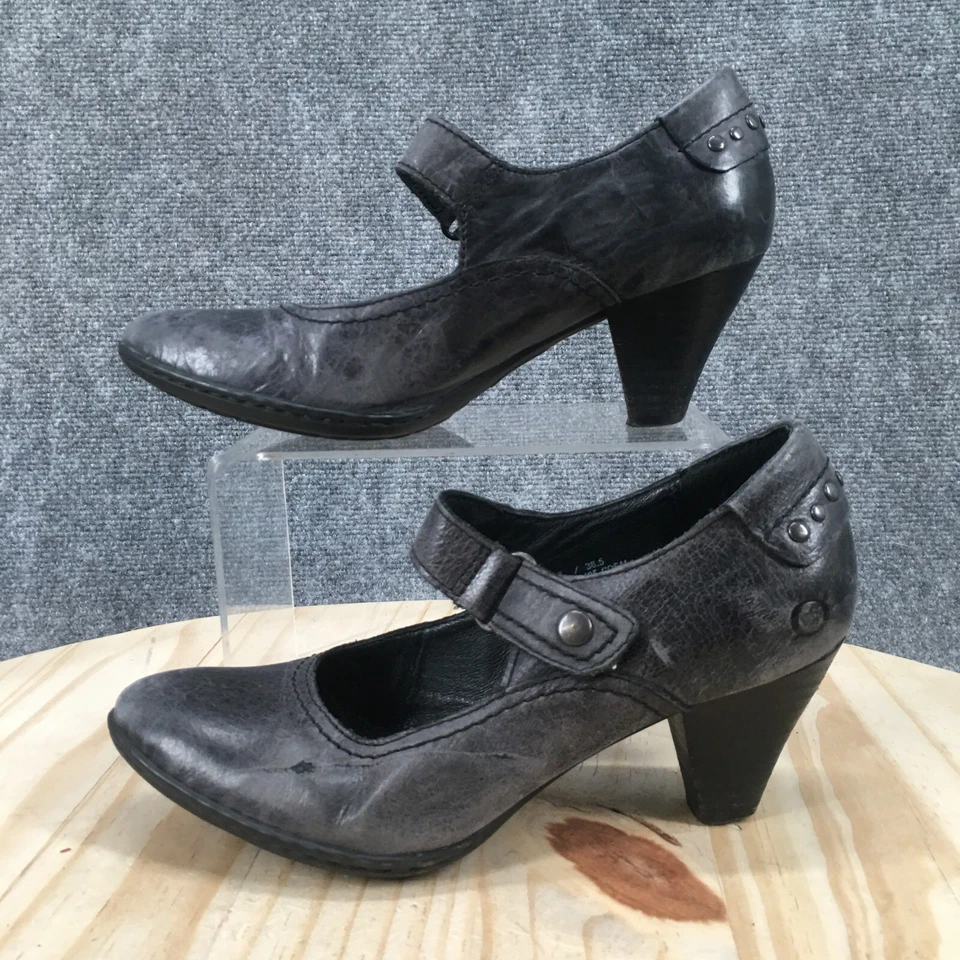 Born Shoes Womens 6 Casual Studded Mary Jane Pumps W32425 Black Leather Heels - Image 2 of 4