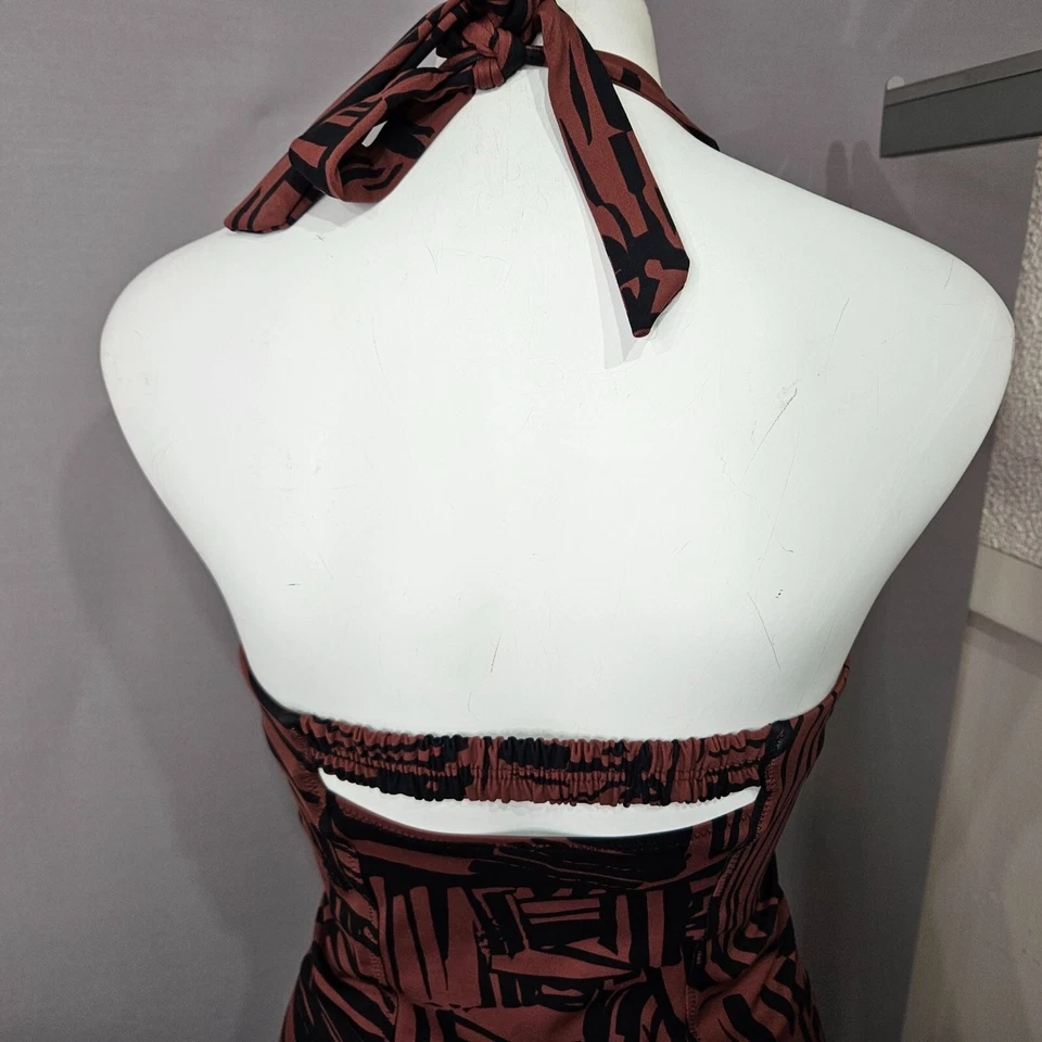 Athleta Swim Bathing Top Tankini Shirt 34 D DD M Halter Sienna Brown Rust Black - Image 4 of 4