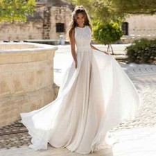 Boho Wedding Dresses Lace Sleeveless Chiffon A-line Bridal Gowns Train Plus Size