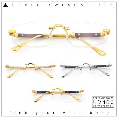 Rimless Hustler Retro Gangster Rapper Rectangle Luxury Fashion Eyeglasses