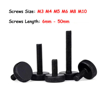 M3 M4 M5 M6 M8 M10 Black Steel Knurled Thumb Screws Round Large Flat Head 6-50mm