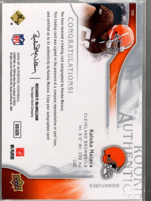 A1642- 2009 SP Authentic #368 Kaluka Maiava RC Auto /999 SAMPLE PIC - Image 2 of 2