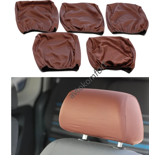 Brown Set of 5 Ps Headrest Covers For Car Van Bus Five Headrest Universal