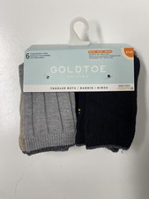 New Gold toe Toddler Boy Socks 6 Pack 2T-3T shoe Size 5-8.5 Crew Knit