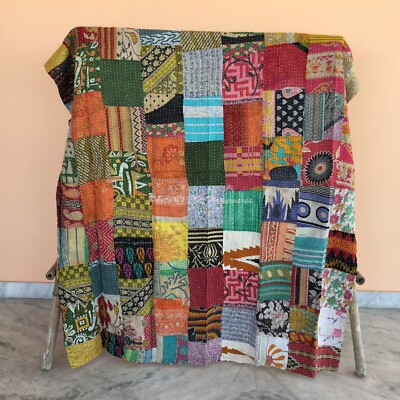 Wende Vintage Patchwork Kantha Quilt Mehrfarbig Twin Decke Bett Läufer
