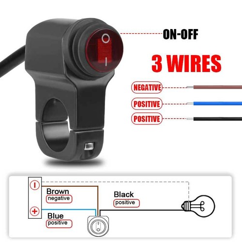 Motorcycle ON OFF Switch Button 7/8" Handlebar Headlight Spot Light LED Red ATV - Picture 5 of 7