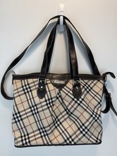 Auth Burberry Nova Check Canvas x Leather Dark Brown Crossbody Tote Bag