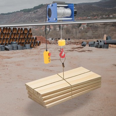Electric Hoist Winch With Wired Control 881LBS Long Steel Wire Rope Lifting Tool