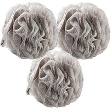Shower Loofah Sponge Pouf, Set Of 3, Charcoal Infused