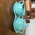 FIESTA TURQUOISE BLUE SUGAR AND CREAM WITH TRAY AND LID. FACTORY SECONDS.