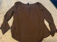 Venezia Tunic Top Blouse Womens 26/28 Brown Boho Peasant VTG Y2K