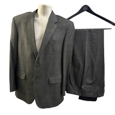 JOS A BANK Mens Brown Fine Line PLAID Wool Suit Matching Blazer 41 R Pants 36x29