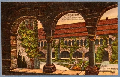 Hildesheim 1922 Cathedral Cloister 1000 Year Old. Rosenstock stone print Erich Baxmann postcard