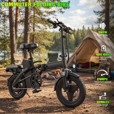 560W Folding Electric Bike 48V Removable Battery 14" E-Bike 24MPH 32Miles Range