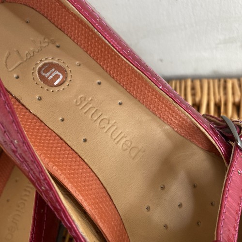 CLARKS metallic Cherry Red Mary Jane Patent Leather Flat buckle shoes UK 5 EU 38 - Picture 4 of 19