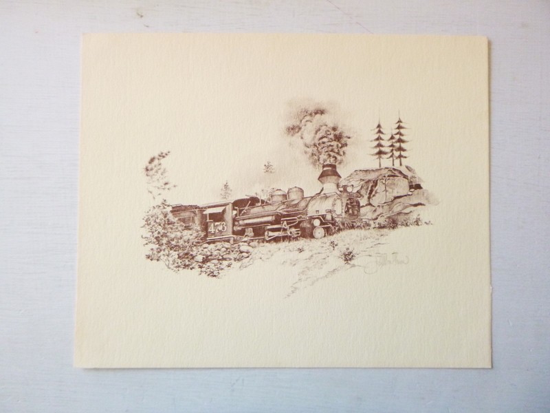 J Allen Gruen Railroad Art:  #473 locomotive ascending a grade