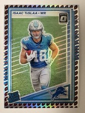 2025 Donruss Isaac TeSlaa Rated RC Optic Preview Football Emoji SSP #338 Lions