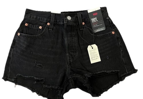 LEVI'S PREMIUM 501 SHORTS HIGH RISE BUTTON FLY WOMENS SIZE 26 FADE BLACK NEW