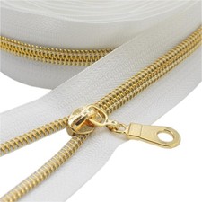 5 Gold Metallic Nylon Coil Zippers by The Yard Bulk White Tape 10 Yards with...