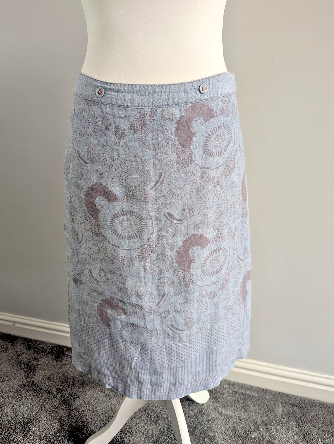 White Stuff Blue Pattern Linen Knee-Length Skirt Size 10
