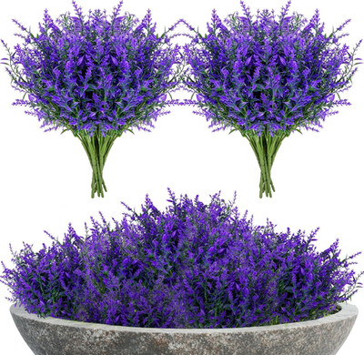 RAIN FLOW Artificial Lavender Flowers - 7 Pcs Artificial Flowers for Outdoors