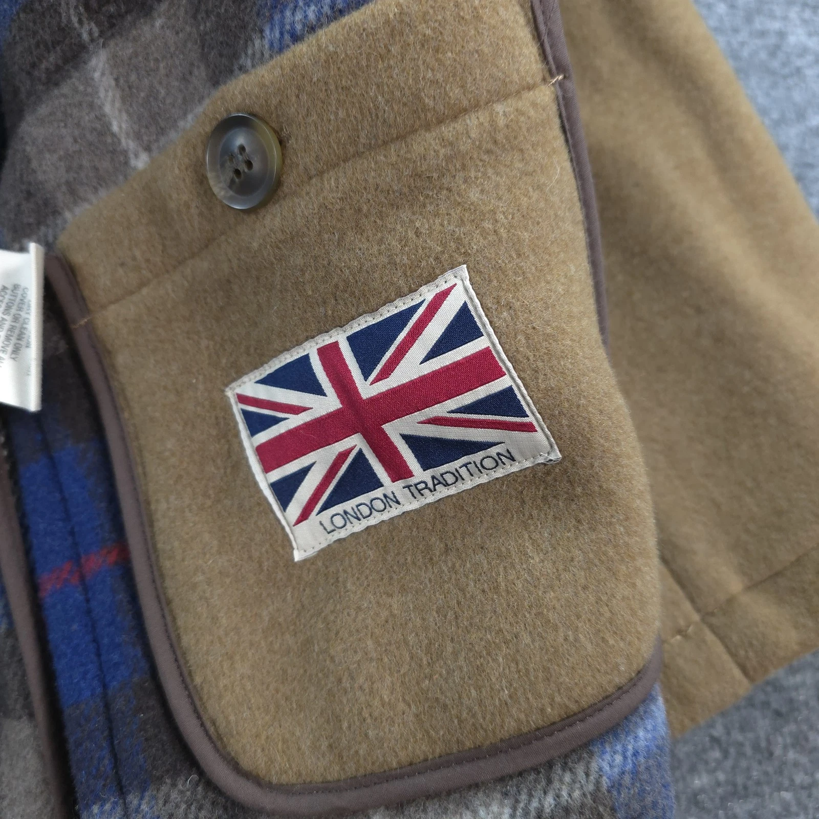 Peter Christian Coat Mens 44 Brown Wool Duffle Hooded Toggle Lined England - product detail image 5