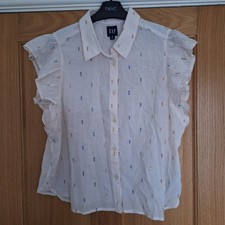 New Ladies Gap Cream Cotton Blouse Size M 10-12 Sparkly Bits Dressy Top Shirt