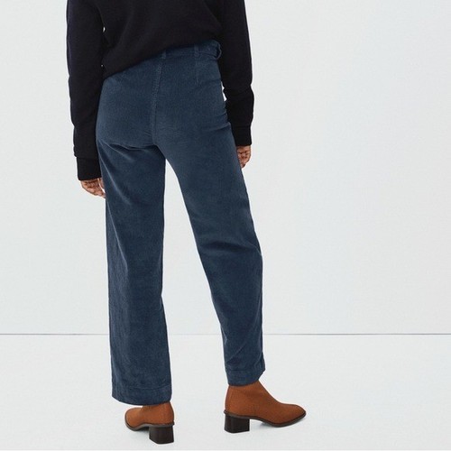 Everlane Cord Relaxed Straight Wide Leg Cropped High Rise Pants In Blue Size 16 - Picture 2 of 11