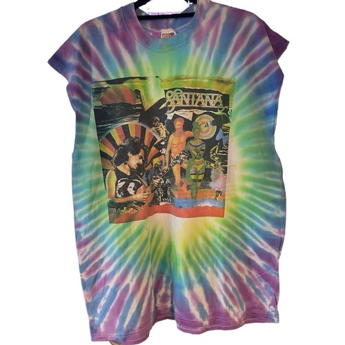 Vintage 90s Santana Rusted Root Tour 1997 Tie-dye Sleeveless Shirt Adult XL