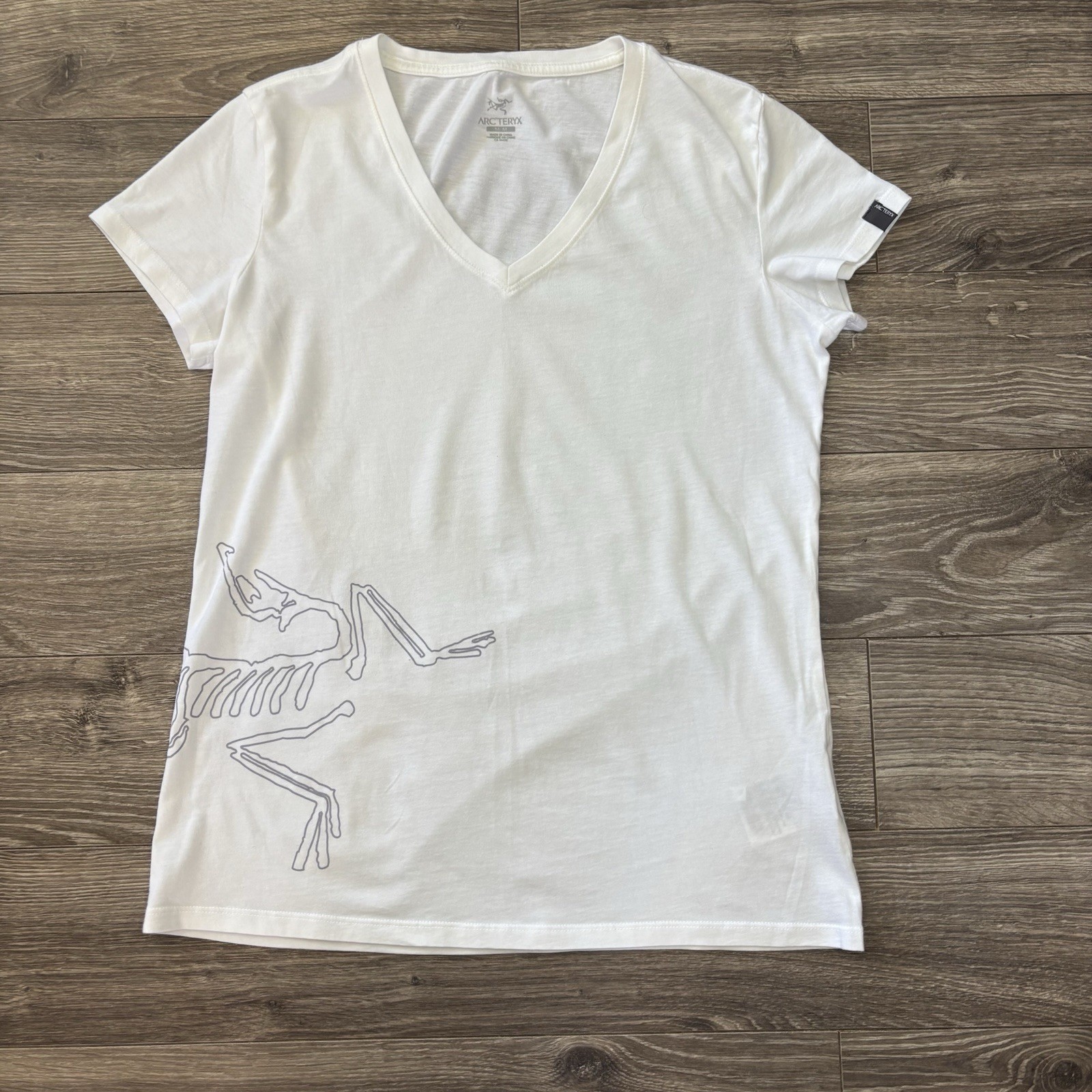 T shirt Arc'Teryx scollo V manica corta donna M bianca grande logo maglietta outdoor attiva