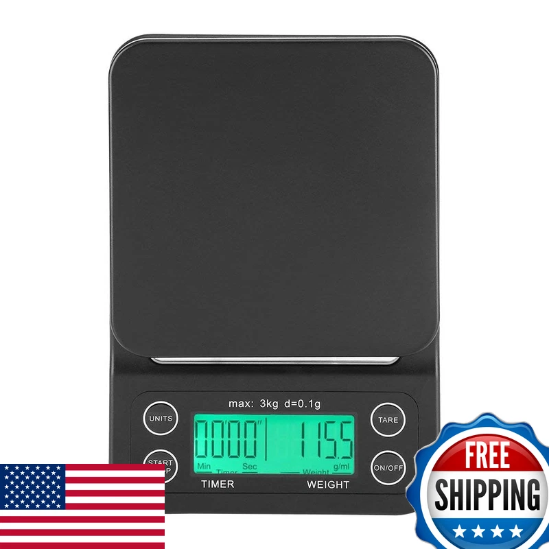 Fdit 3Kg/0.1G Electronic Lcd Digital Kitchen Food Scale Drip Coffee Weighing