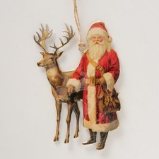 Weihnachtsanhänger - Metall - Nostalgie - Weihnachtsmann mit Hirsch