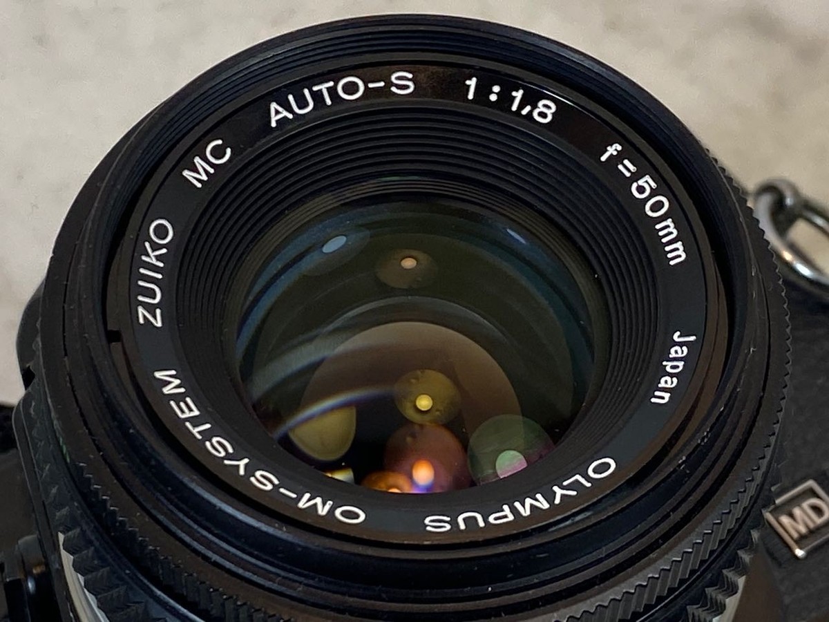 OLYMPUS OM-1N Black Film Camera. 50mm f1.8 Lens + Recordata Back 3