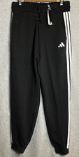 NEW Adidas Womens Size L Black 3 Stripe Fleece High Waist Jogger Pants Classic
