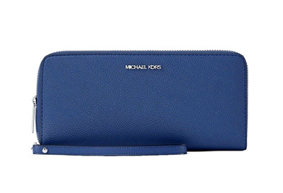 New Michael Kors Jet Set Large Travel Continental Wallet Leather Galaxy Blue