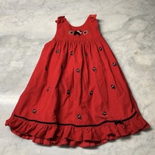 VTG Red Corduroy Jumper Dress Scottie Dog Embroidered Size 6 100 Cotton