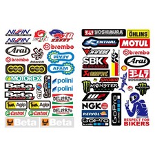 49x Stickers 2 A4 Sheets - Motorbike Moto GP Dirtbike Quad bike Car Racing Decal