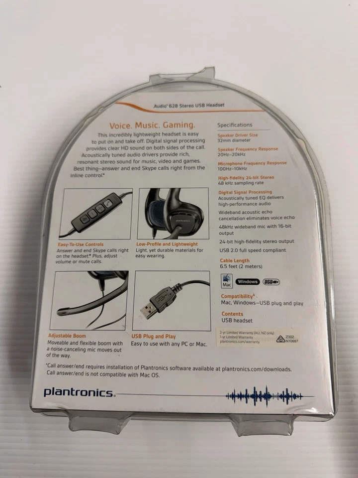 NEW Plantronics Audio 628 Stereo USB Headset Lightweight Headband Voice/Gaming - Image 3 of 3