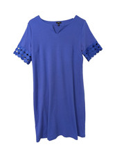 Talbots Shift Dress Womens L Petite Blue Stretch Career Casual Preppy Minimalist