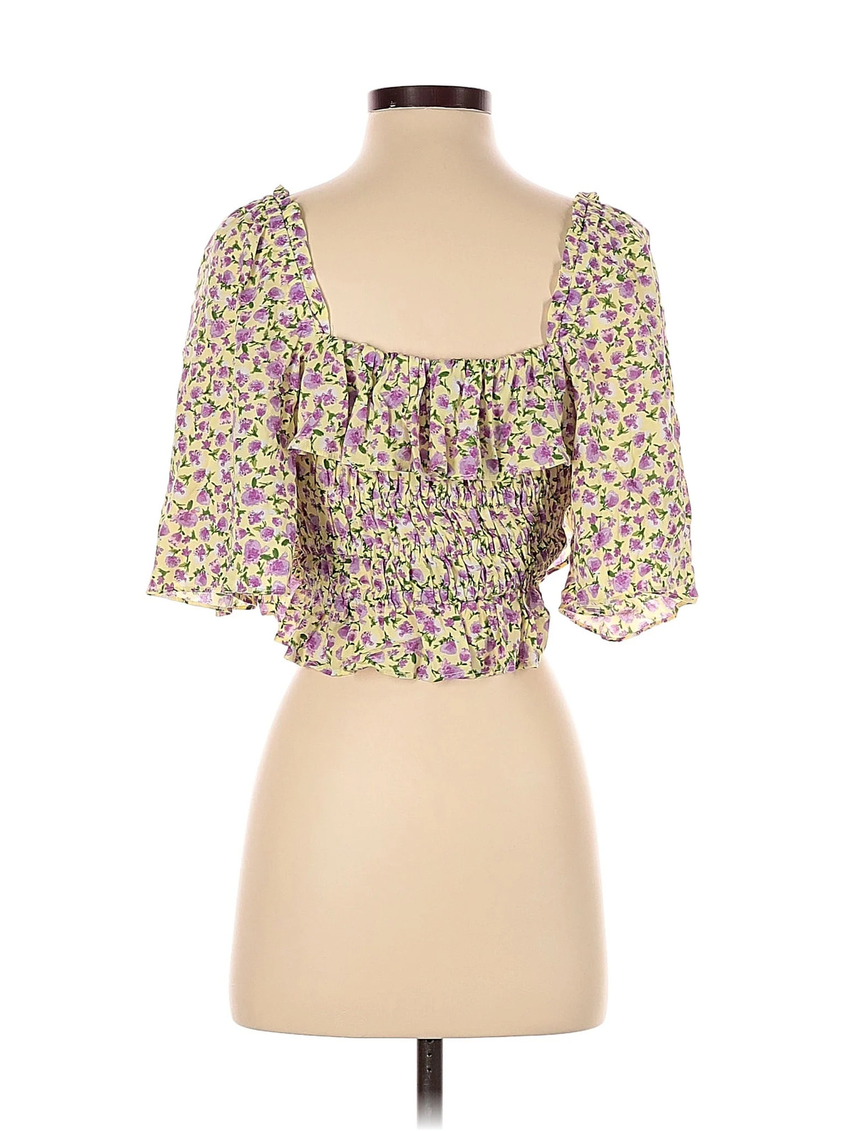 Zara Women Yellow Short Sleeve Blouse XS thumbnail 2