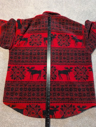 Vintage True Grit Jacket Mens XL Red Deep Pile Fleece Moose Fair Isle Berber - Picture 8 of 9