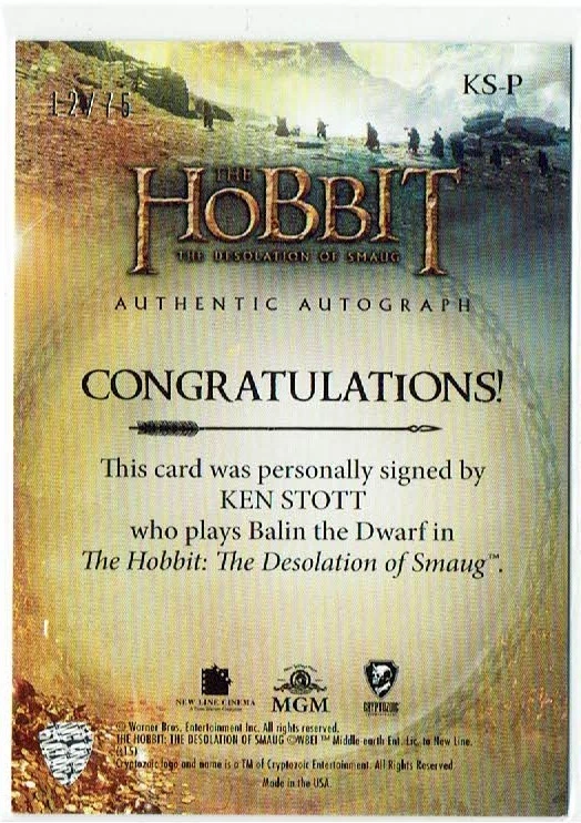 The Hobbit The Desolation of Smaug Autograph Auto KS-p Ken Stott as Balin #12/75 - Image 2 of 4