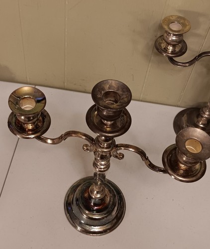 CANDELABRA PAIR SILVERPLATE 3 ARM INTERNATIONAL SILVER 1991 WEIGHTED 14.5X13 - Picture 8 of 17