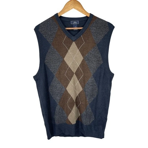 Dockers 毛衣背心男式 Argyle Preppy Academia 职业冬季 V 领 L 码蓝色 — 第 3/4 张图片